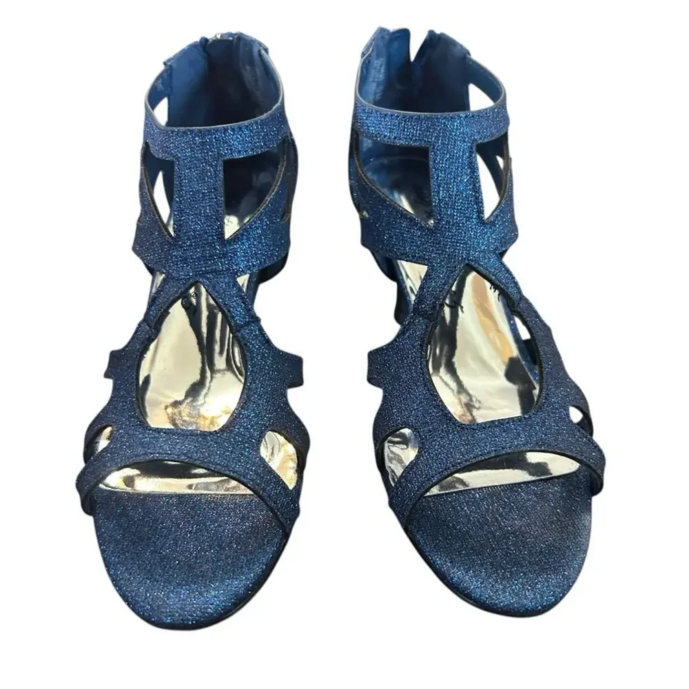 Easy Street Flattery Navy Glitter Caged Evening Dress Sandals Mid Heel NEW 5 - Picture 3 of 10